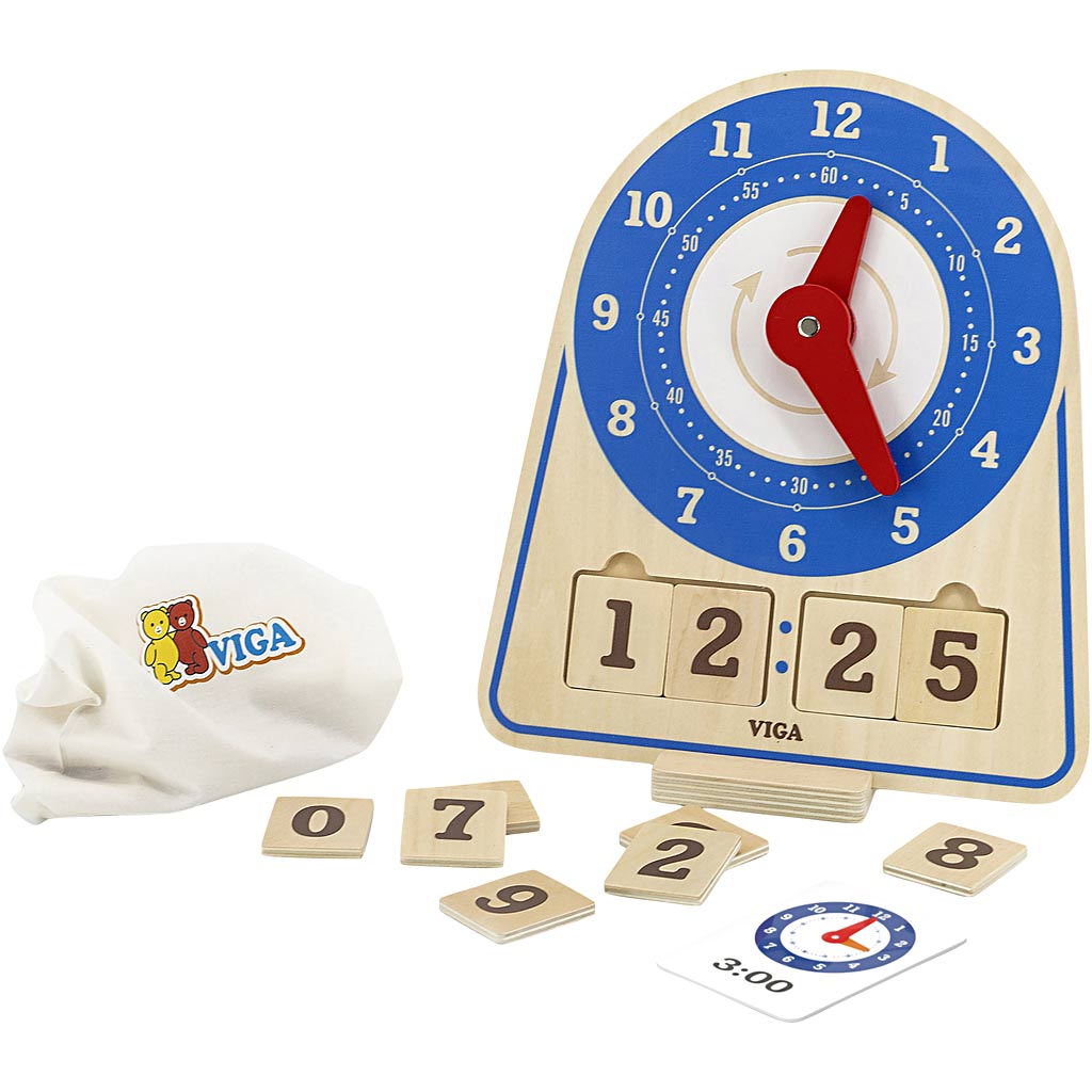 Viga learning clock, h: 28 cm, l: 26 cm, w: 13, 1 piece
