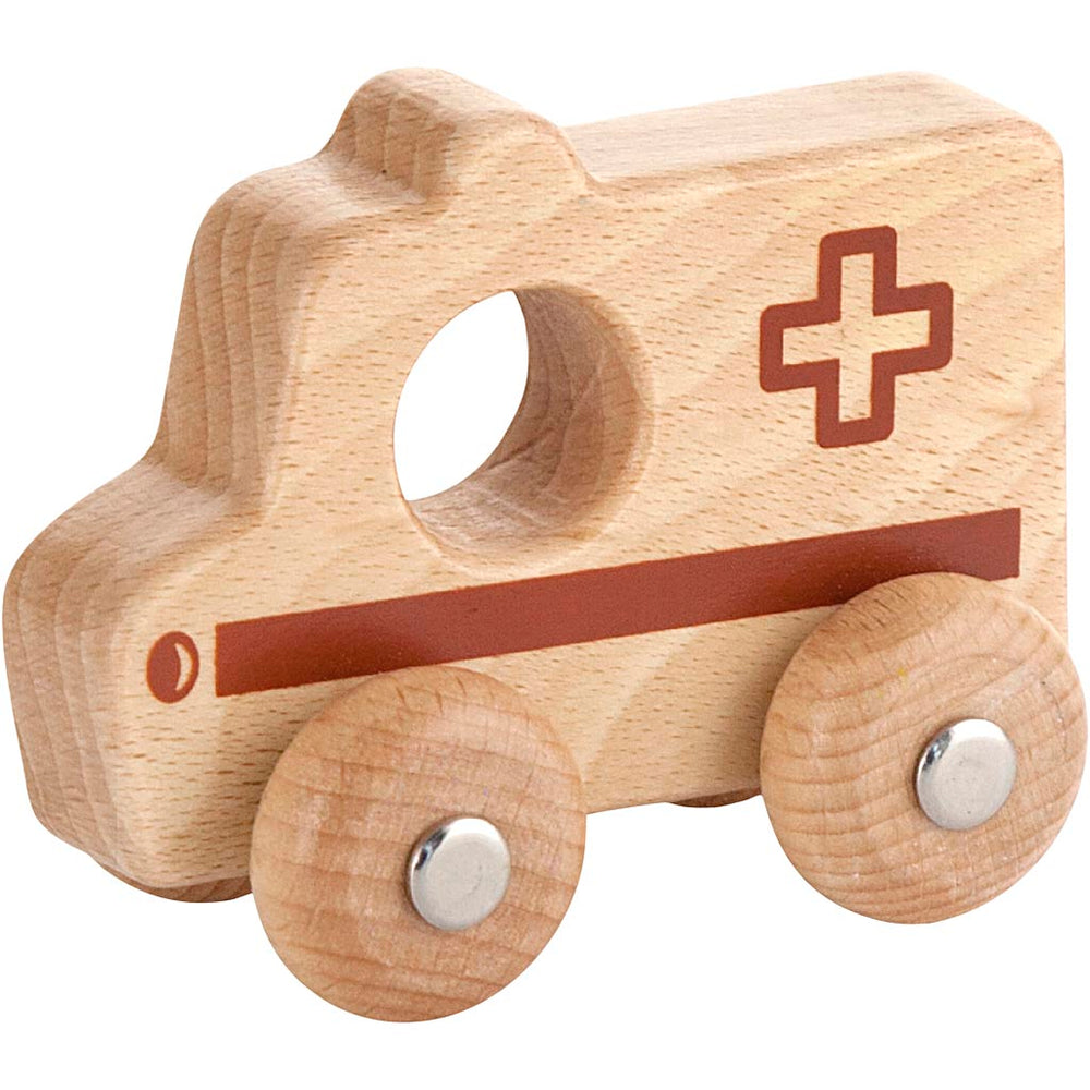 Viga wooden car, ambulance, h: 4.2 cm, l: 9 cm, w: 7.5 cm, 1 piece