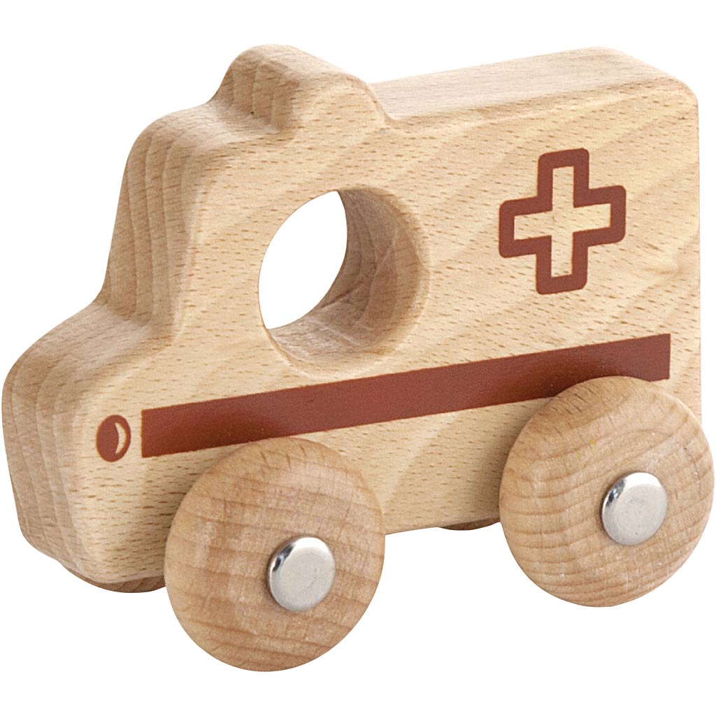 Viga wooden car, ambulance, h: 4.2 cm, l: 9 cm, w: 7.5 cm, 1 piece