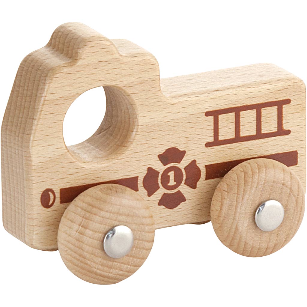 Viga wooden car, fire truck, h: 4.3 cm, l: 9 cm, w: 7.5 cm, 1 piece