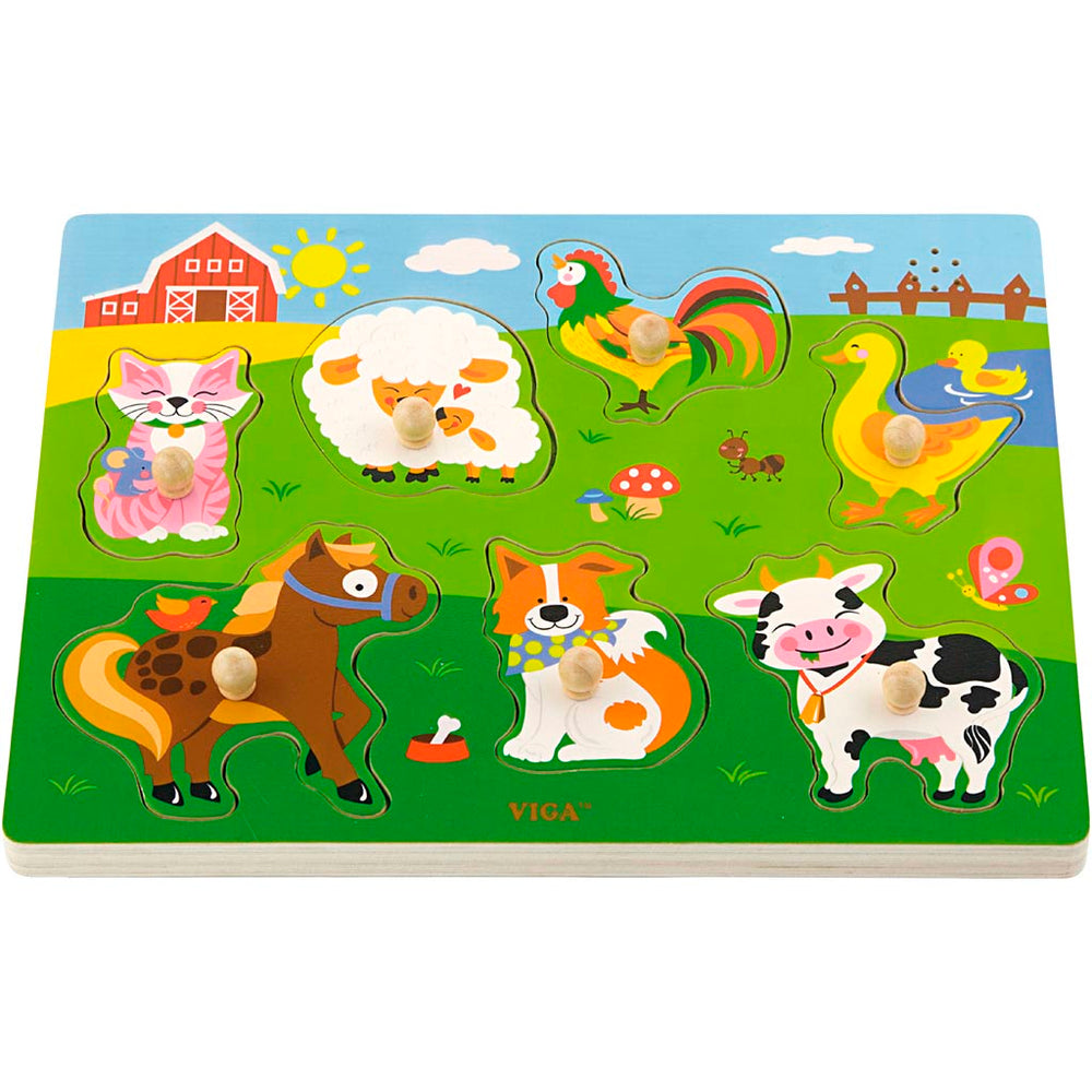 Viga wooden jigsaw puzzle with sound, farm animals, size 33x22.5x3 cm, 1 piece