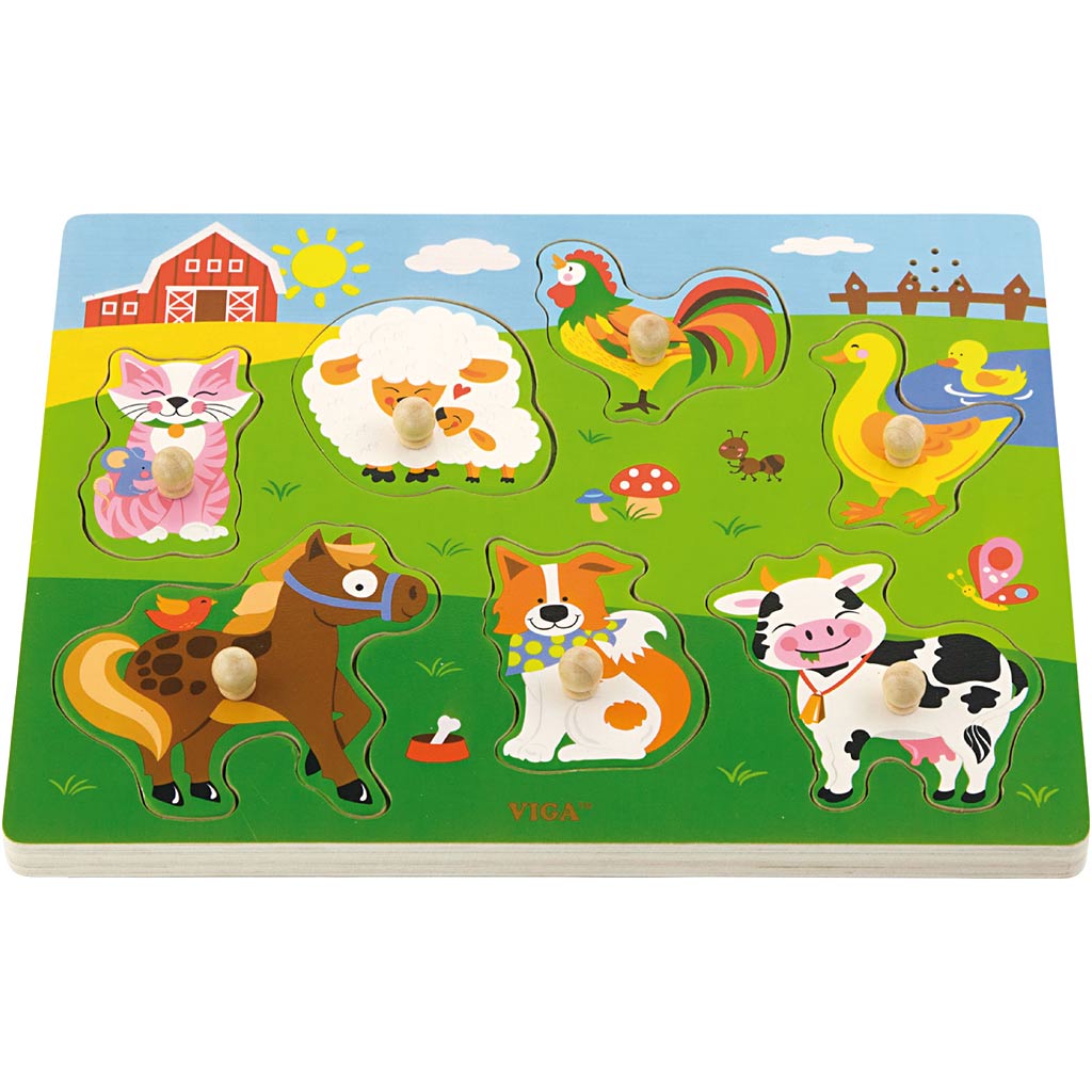 Viga wooden jigsaw puzzle with sound, farm animals, size 33x22.5x3 cm, 1 piece