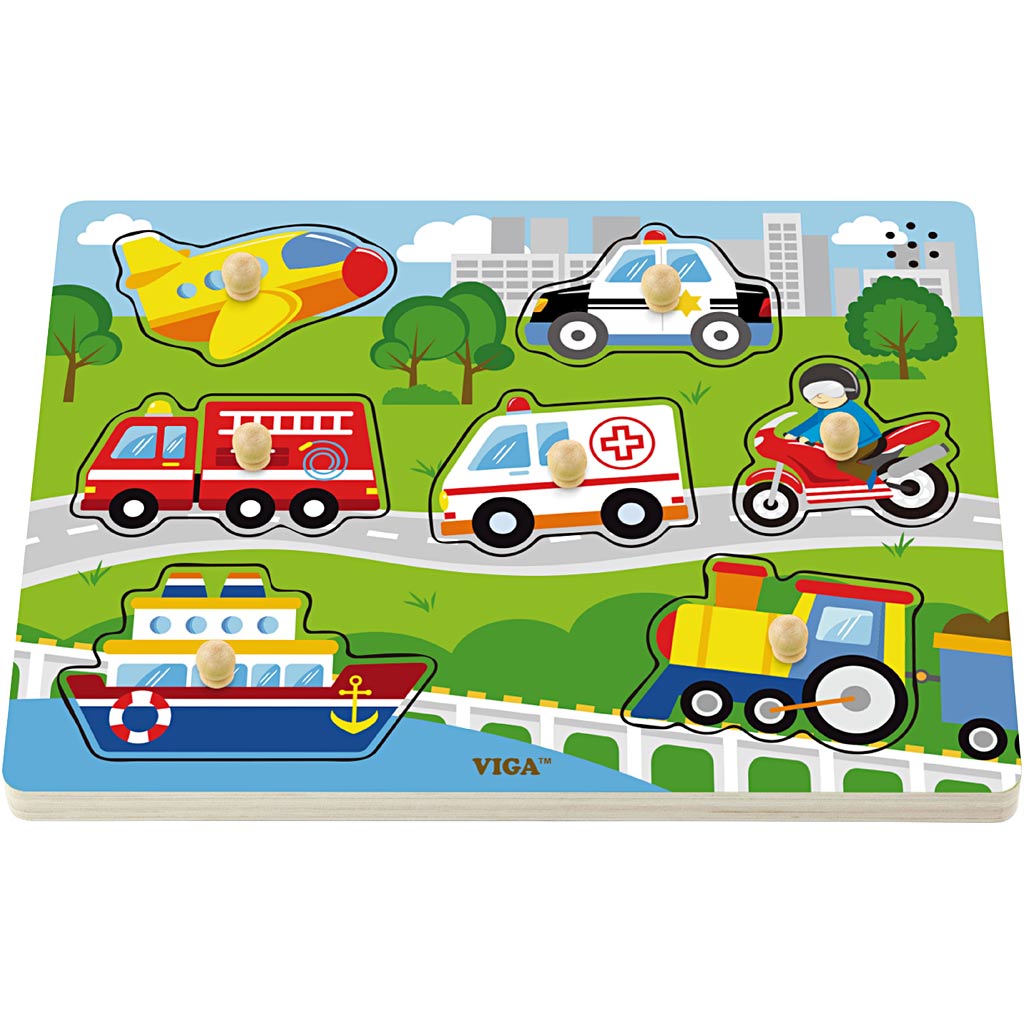 Viga wooden jigsaw puzzle with sound, transport, size 33x22.5x3 cm, 1 piece