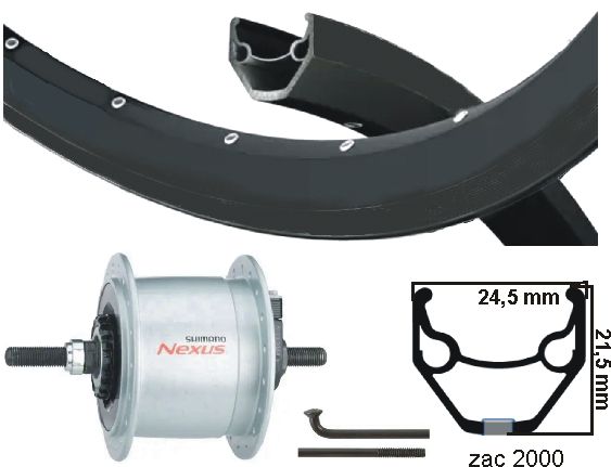 Ruota anteriore kgs da 28 pollici (622) ZAC2000 Black Nafd e R.Brake Black Sloke Fike Fixis Asse