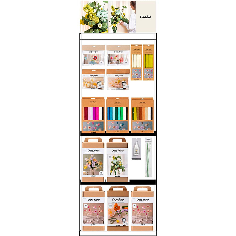 Creativ Company floor display, assembled, category: crepe paper flowers, adult, height: 1580 mm, length: 600 mm, width: 400 mm, 121 units per piece