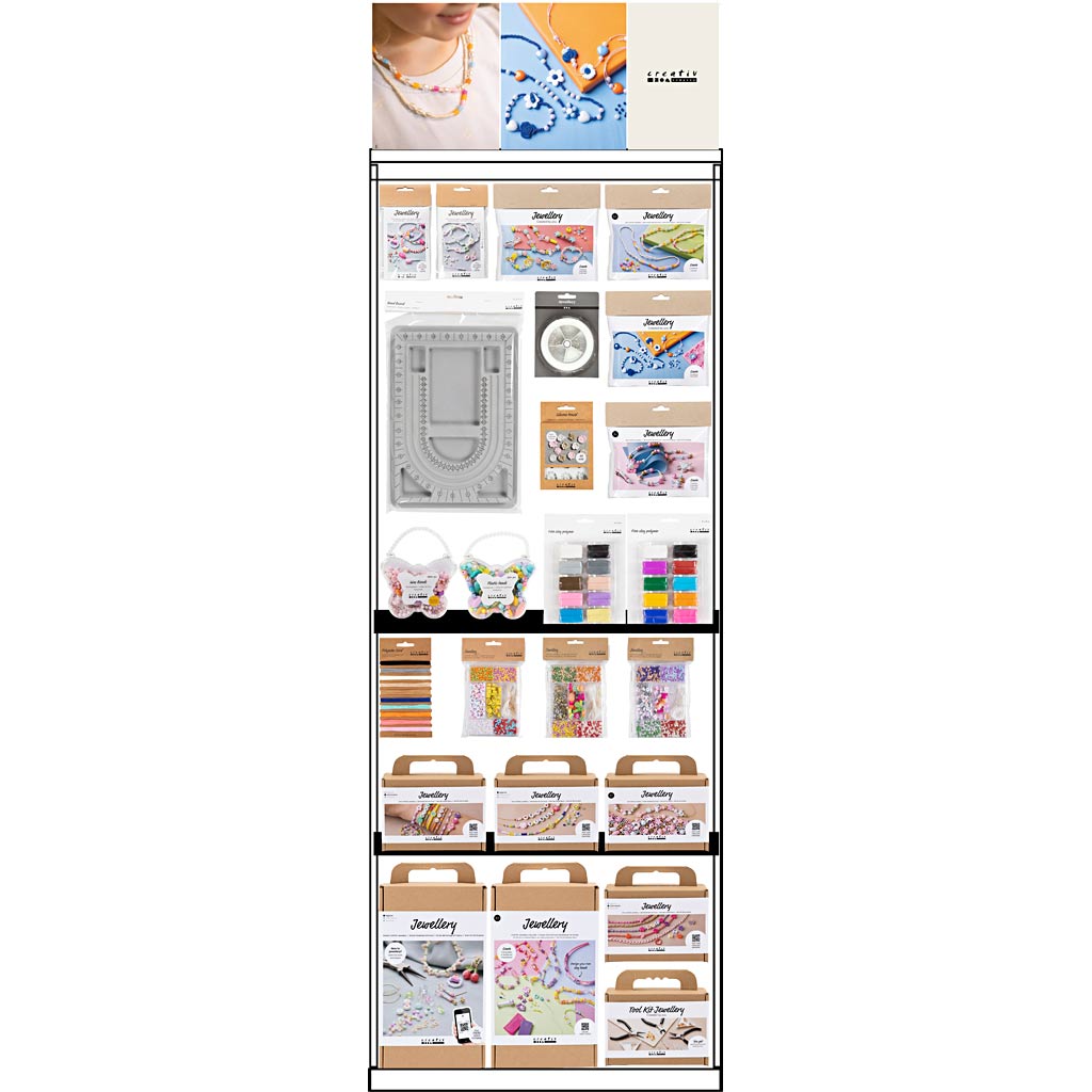 Creativ company vloerdisplay, ongemonteerd, category, sieraden, kinderen, h: 1580 mm, l: 600 mm, b: 400 mm, 106 eenh. 1 stuk
