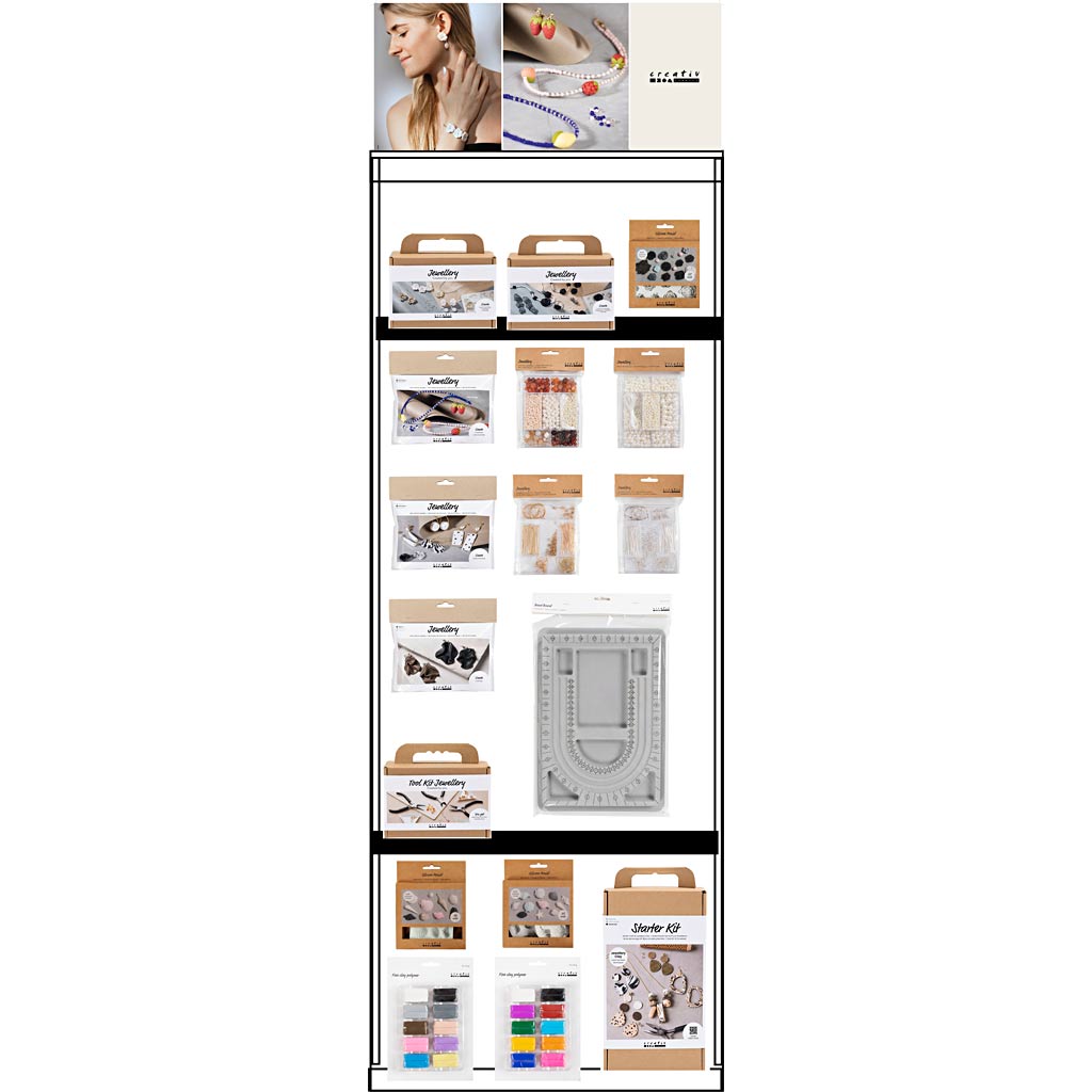 Creativ Company floor display, unassembled, category: jewelry clay, adult, height: 1580 mm, length: 600 mm, width: 400 mm, 97 units per piece