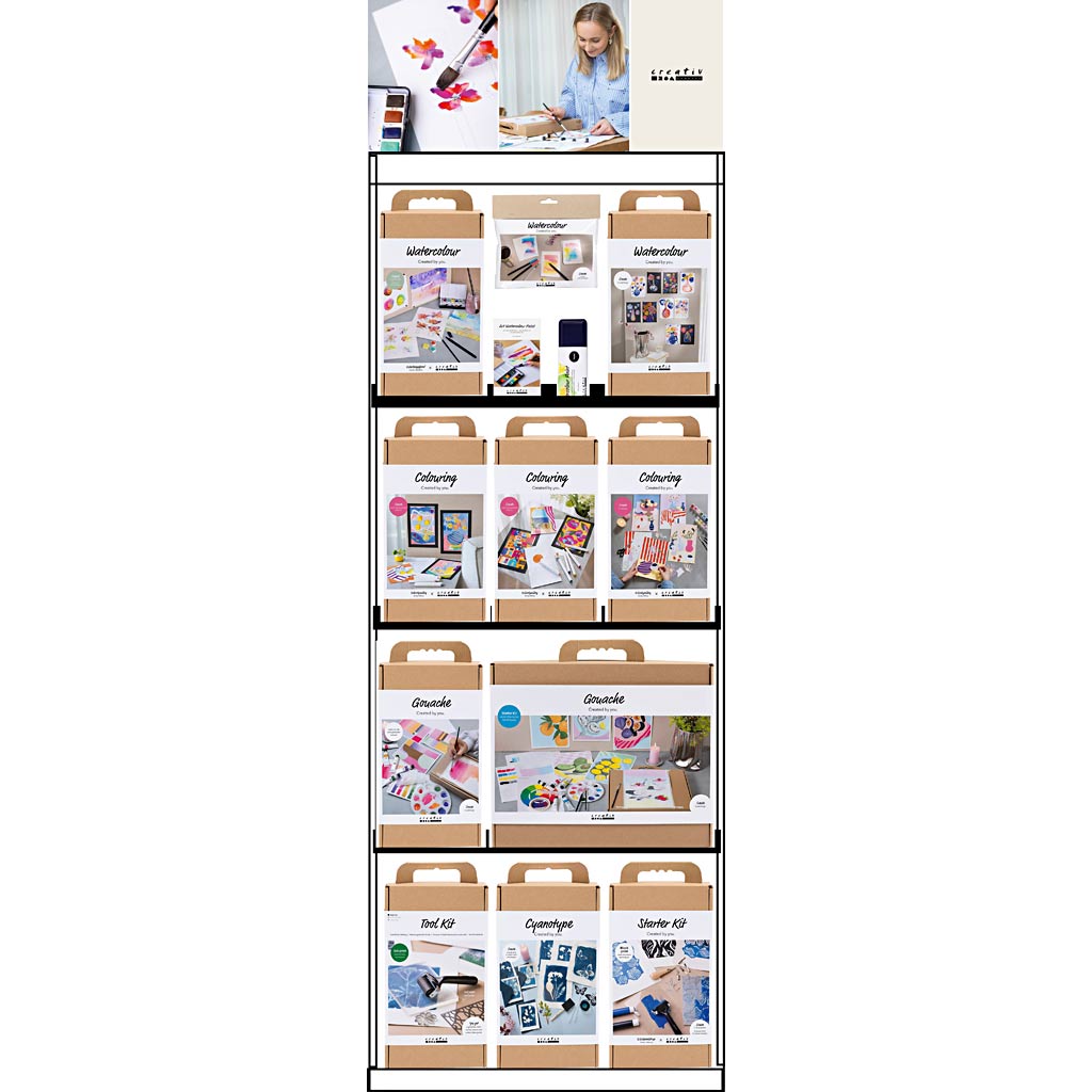 Creativ Company floor display, unassembled, hero art supplies, adult, height 1580 mm, length 600 mm, width 400 mm, 84 units, 1 piece