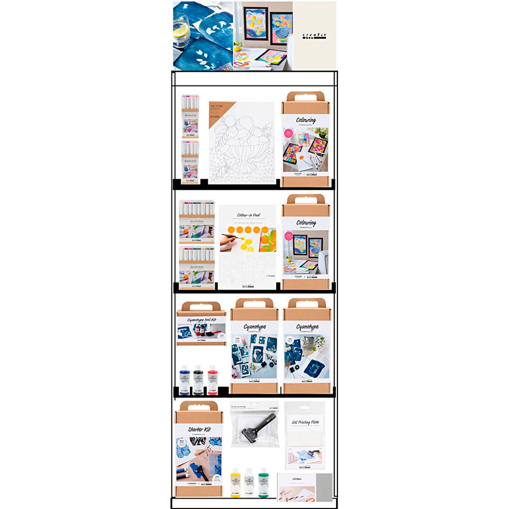 Creativ Company floor display, unassembled, category, color printing, adult, height: 1580 mm, length: 600 mm, width: 400 mm, 133 units per piece