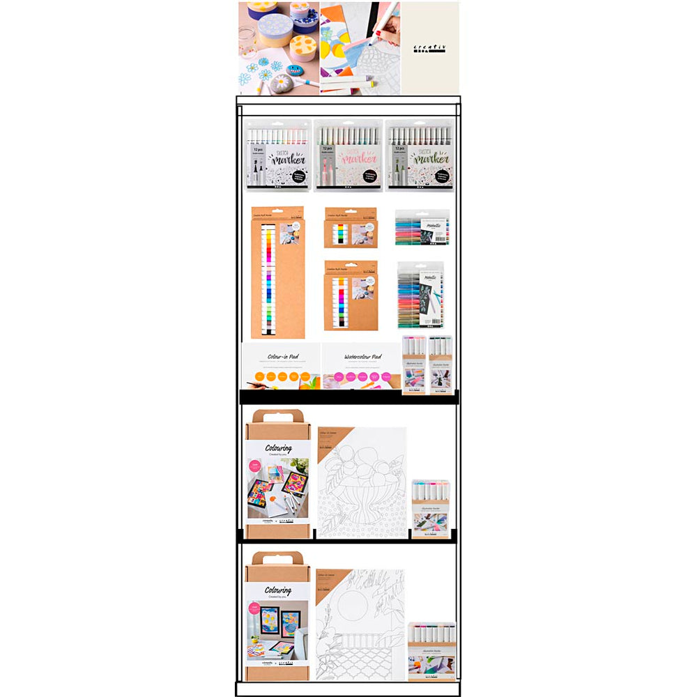 Creativ Company floor display, unassembled, category, colors, adult, h: 1580 mm, l: 600 mm, w: 400 mm, 139 units 1 piece