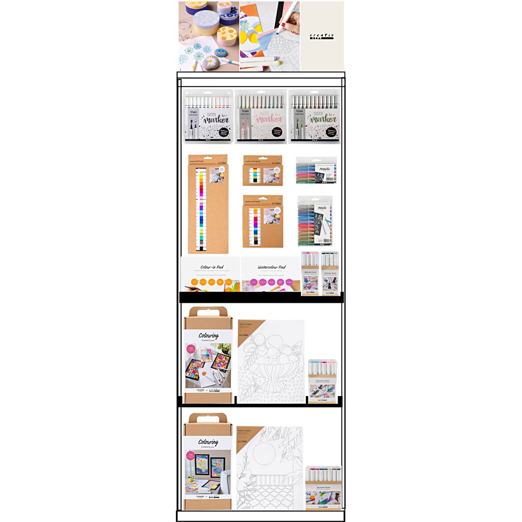 Creativ company floor display, assembled, category, colors, adult, h: 1580 mm, l: 600 mm, w: 400 mm, 139 units 1 piece