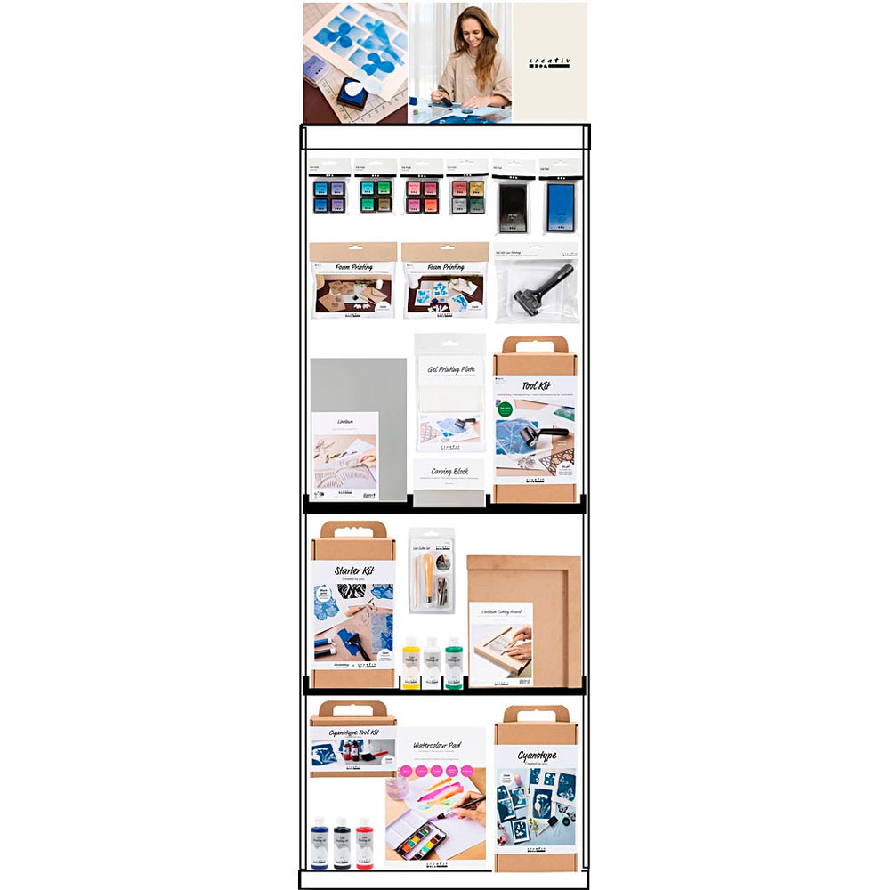 Creativ company floor display, unassembled, category, linocut, adults, h: 1580 mm, l: 600 mm, w: 400 mm, 194 units 1 piece