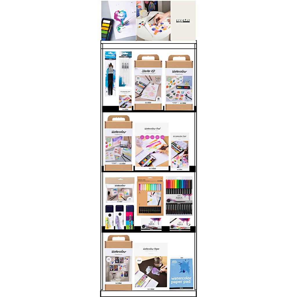 Creativ Company floor display, assembled, category: watercolor, adult, height: 1580 mm, length: 600 mm, width: 400 mm, 176 units, 1 piece