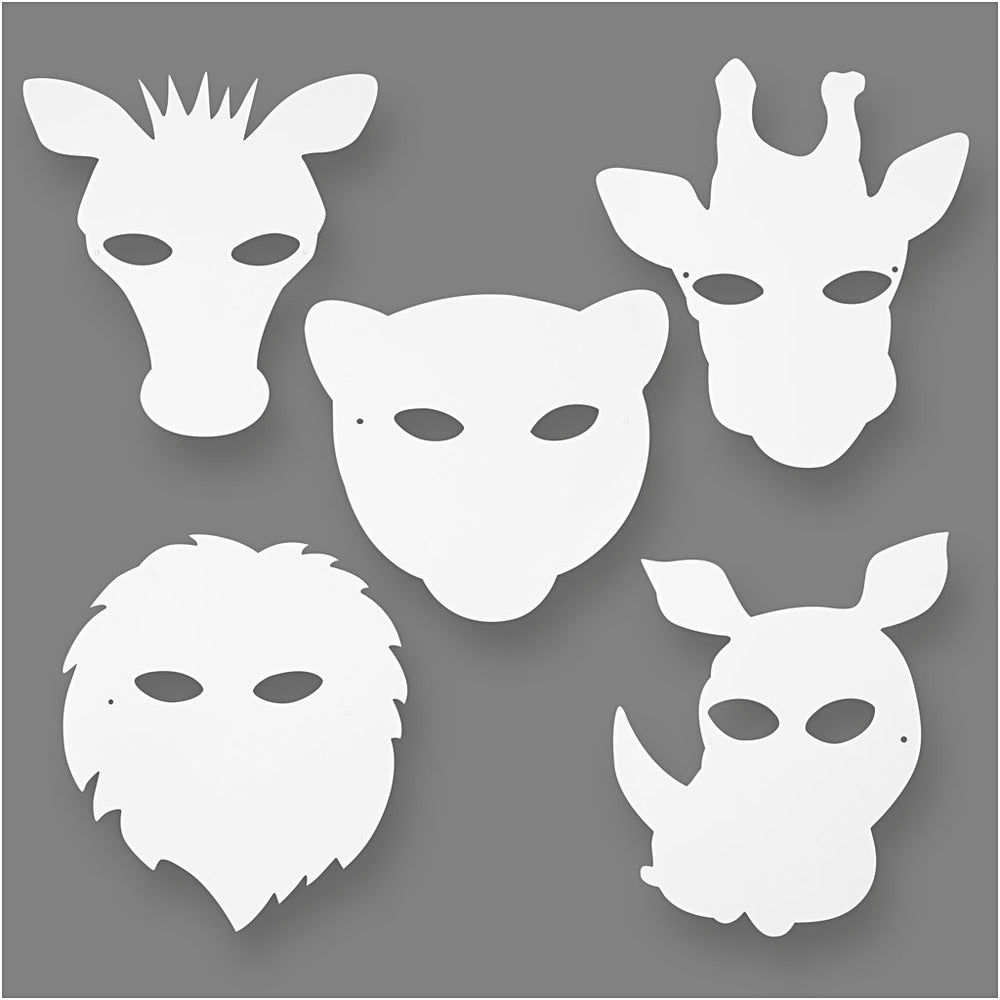 Creativ company jungle animal masks, h: 22.5-25 cm, w: 20.5-22.5 cm, 230 g, white, 16 pieces 1 box