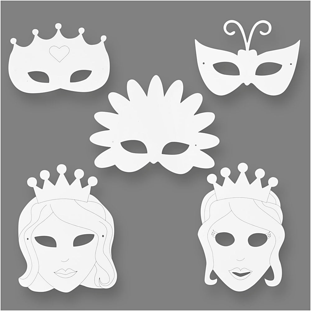 Creativ company fairytale masks, h: 13.5-25 cm, w: 17-25 cm, 230 g, white, 16 pieces 1 box