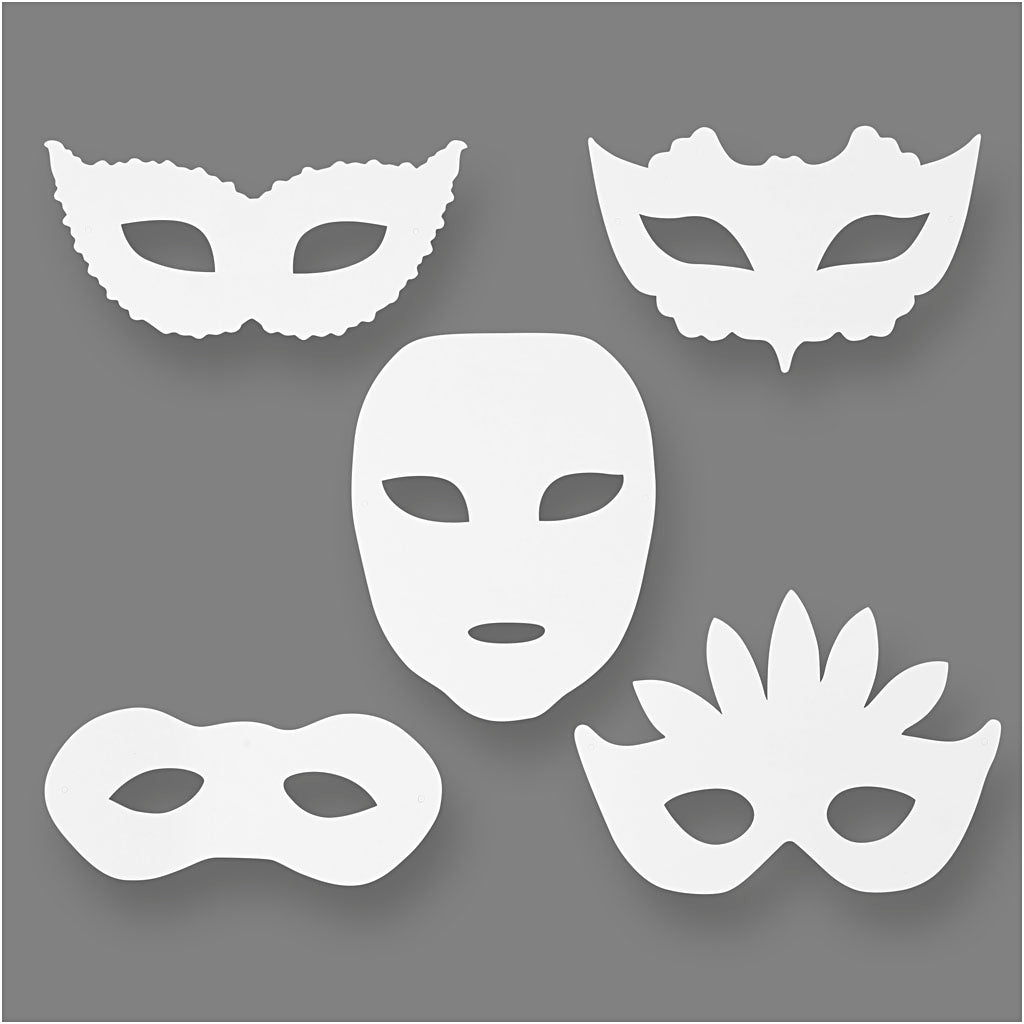 Creativ company theater masks, h: 8.5-19 cm, w: 15-20.5 cm, 230 g, white, 16 pieces 1 box