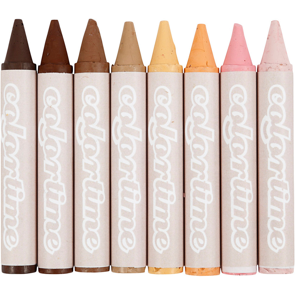 Colortime crayons, length 10 cm, depth 15 mm, skin colors, 8 pieces in a box