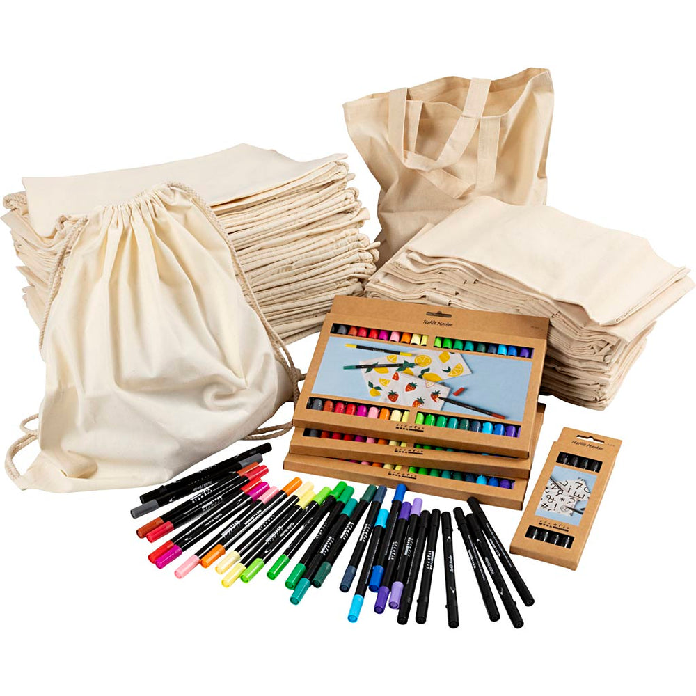 Creativ company groepsset rugzakken en tassen met stiften, afm 27,5x30 cm, diverse kleuren, 1 set