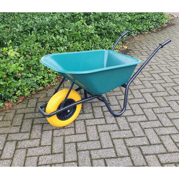 Wheelbarrow plastic green container 85 liter hq anti-leak