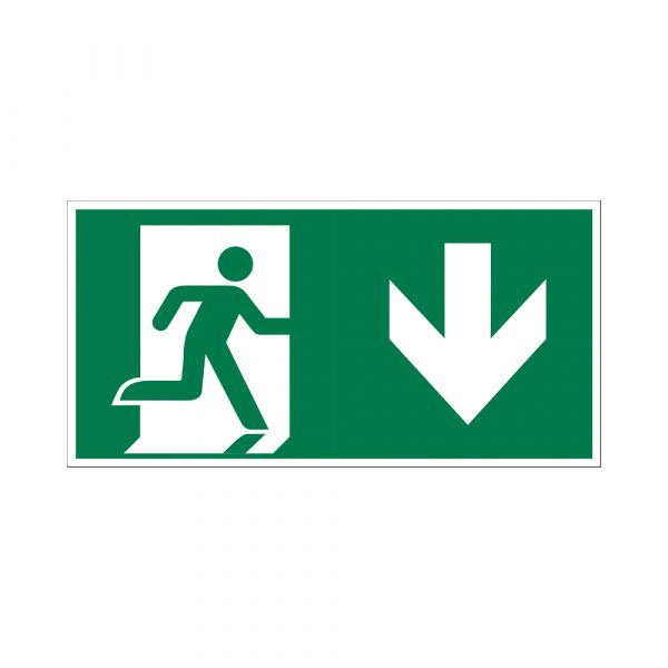 Bord nooduitgang naar beneden - 150x300 mm.