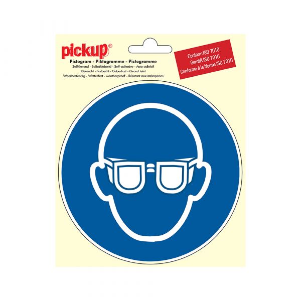 Safety glasses mandatory sticker - 150 mm round.