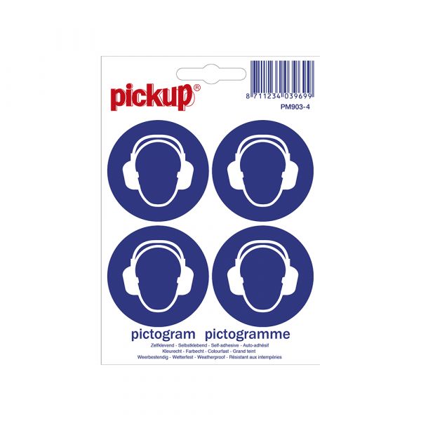 Wear hearing protection sticker - 47 mm round 4 pieces.