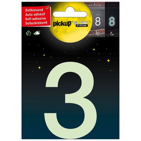 Glow in the dark nummer 3 - 75 mm zelfklevend.