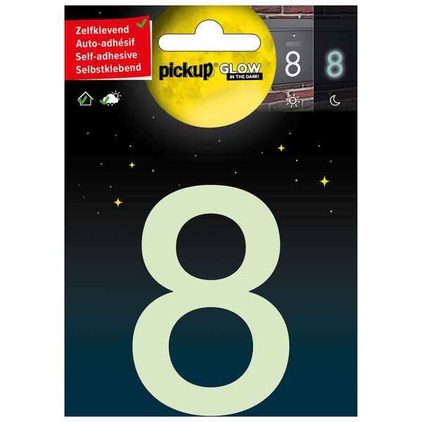 Glow in the dark nummer 8 - 75 mm zelfklevend.