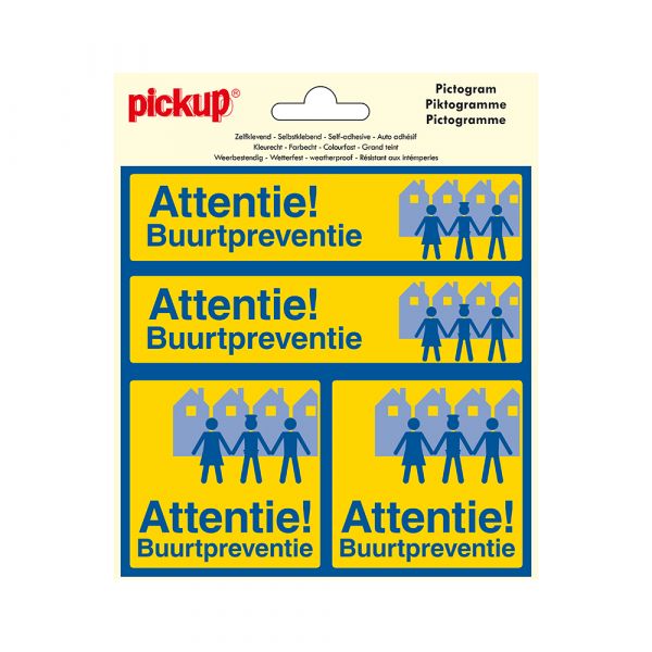 Sticker attentie buurtpreventie - 150x150 mm 4 stuks.