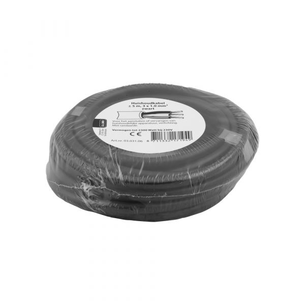 Huishoudkabel 3x1.0 zwart 5 meter