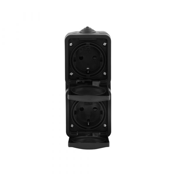 AC socket surface-mounted - 2-way - vertical - black