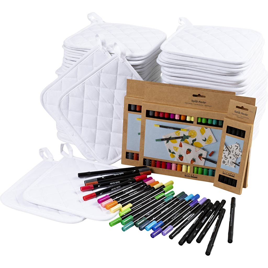 Creativ company groepsset pannenlappen met stiften, zwart, wit, 1 set