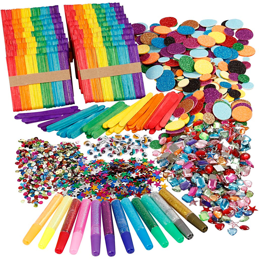 Creativ company glitter en houten stokjes, diverse kleuren, 1 set