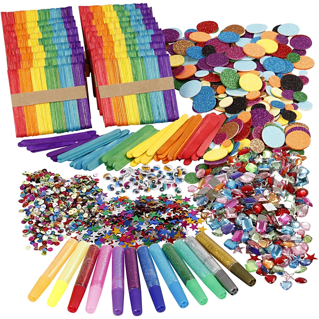 Creativ company glitter en houten stokjes, diverse kleuren, 1 set