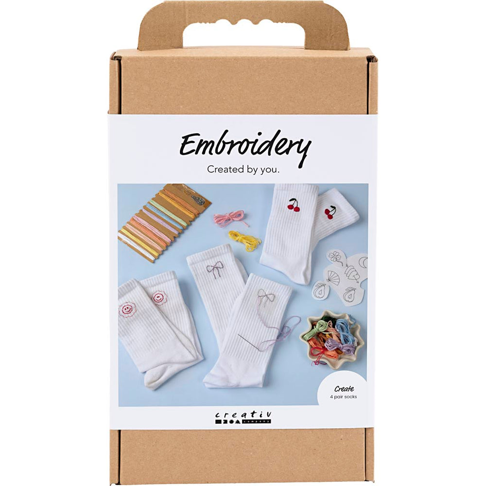 Creativ company hobby set embroidery, socks, white, 1 box