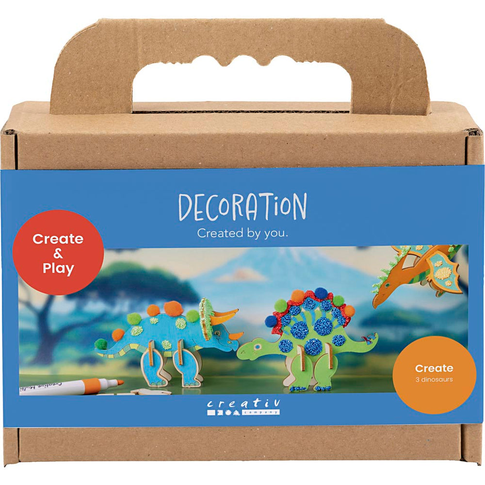 Creativ company mini hobbyset decoratie, dinosaurus, rood, blauw, groen, oranje, 1 doos