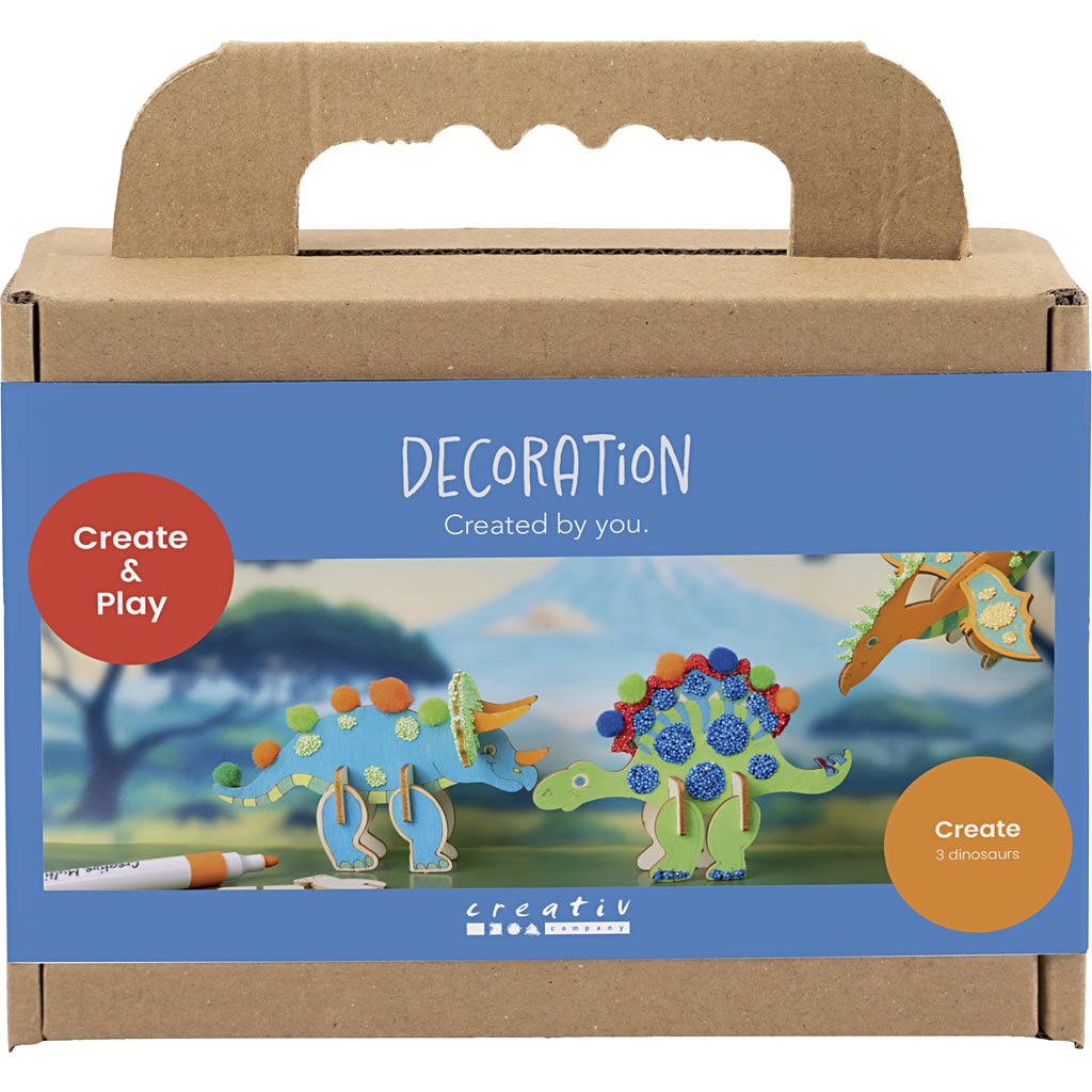 Creativ company mini hobbyset decoratie, dinosaurus, rood, blauw, groen, oranje, 1 doos