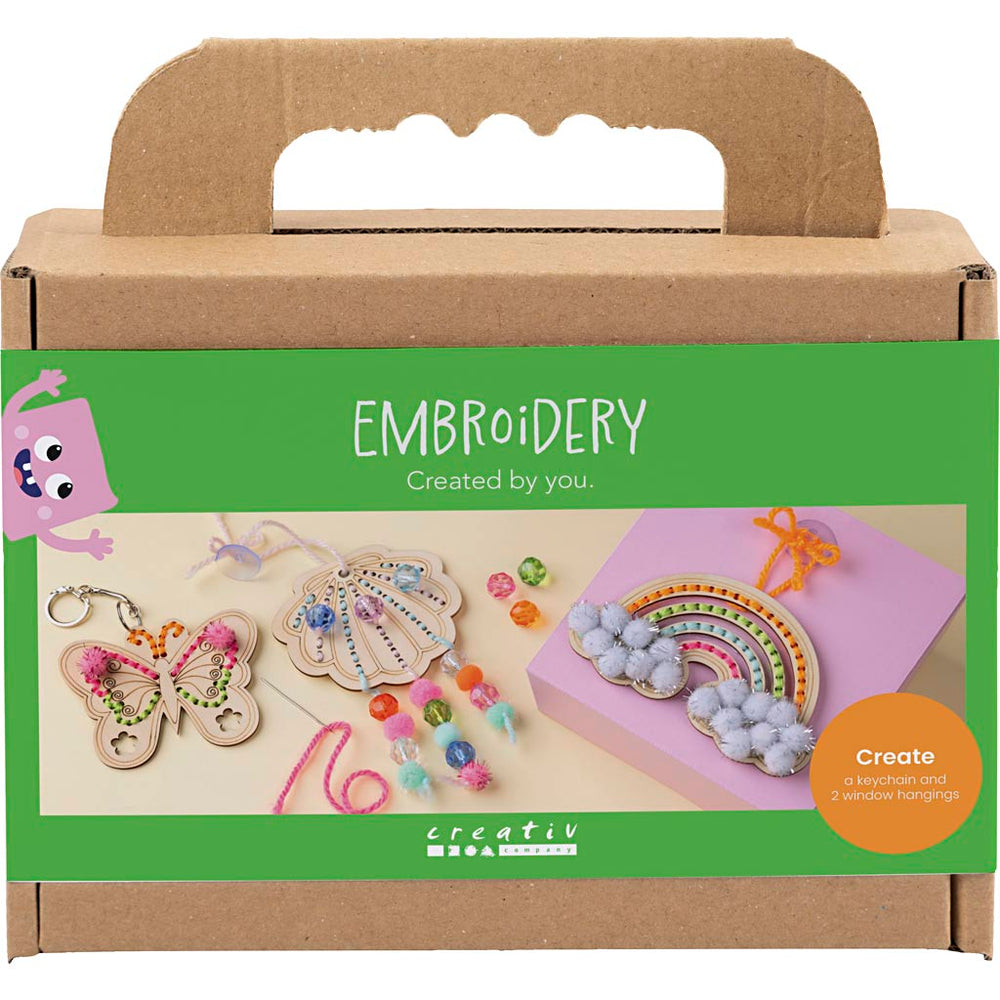 Creativ company mini hobby set embroidery, butterfly, shell, rainbow, various colors, 1 box
