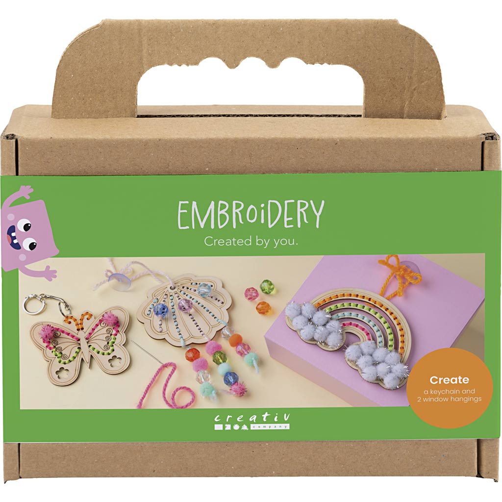 Creativ company mini hobby set embroidery, butterfly, shell, rainbow, various colors, 1 box