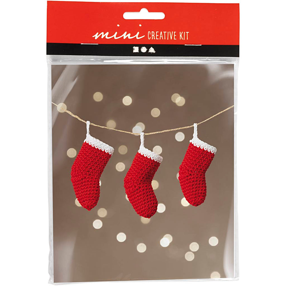 Creativ company mini hobbyset haken, kerstsokken, rood wit, 1 doos