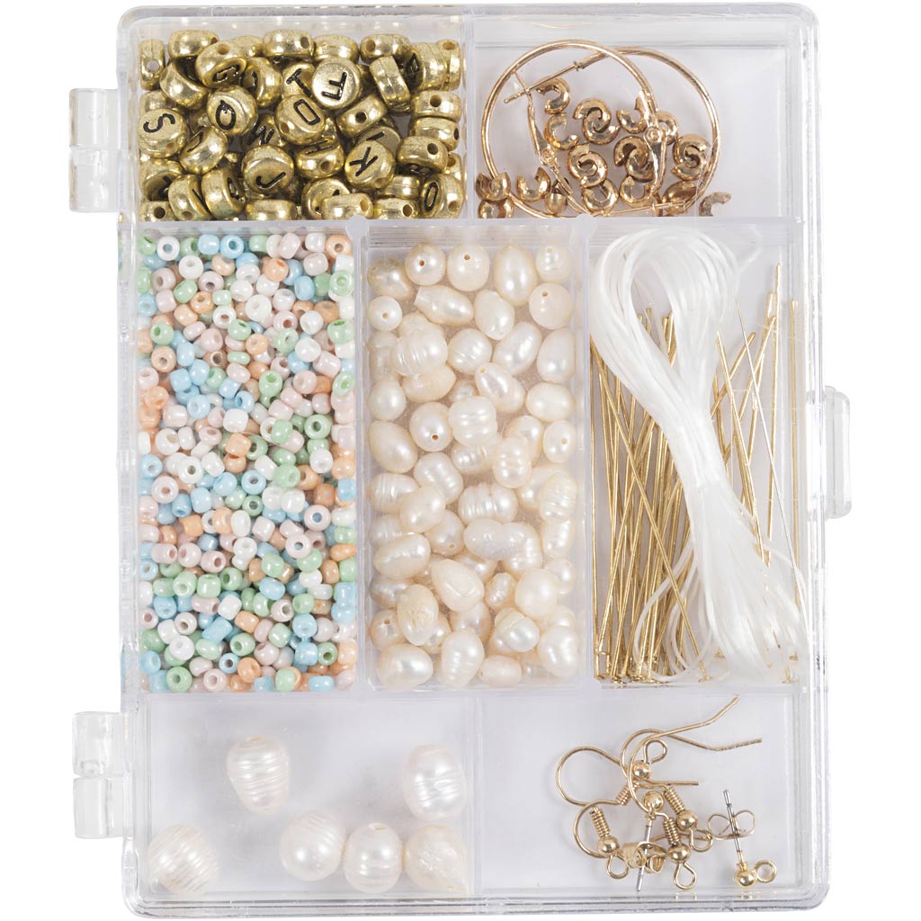 Creativ company creative box jewelry, freshwater pearls, approx. 1100+ pieces, pastel colors, 1 box