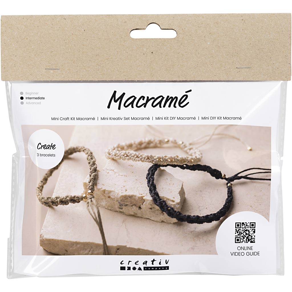 Creativ company mini hobby set macramé, bracelet, black, olive brown, sand color, 1 box