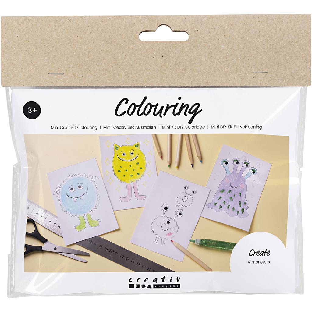 Creativ company mini hobbyset kleuren, monster, diverse kleuren, 1 doos
