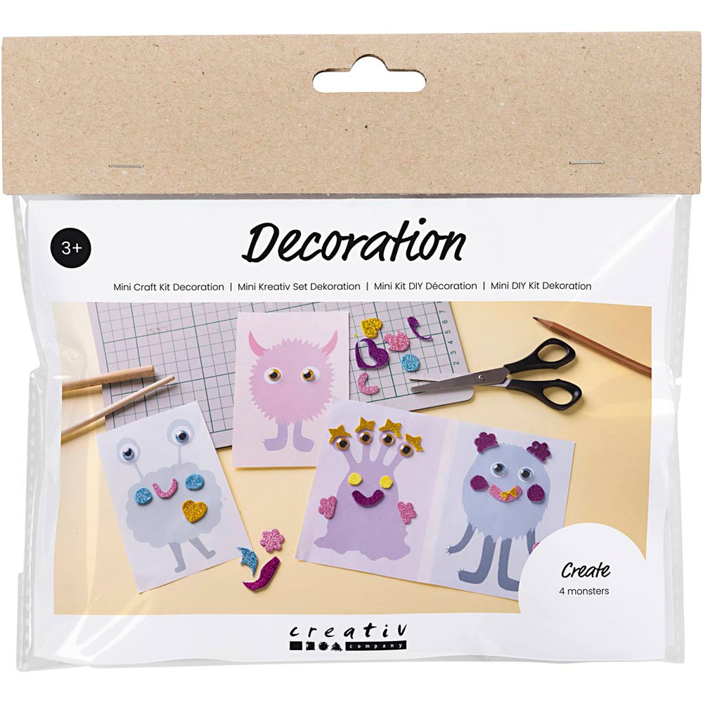 Creativ company mini hobbyset decoratie, monstercollage, pastel blauw, pastel groen, pastel roze, pastel paars, 1 doos