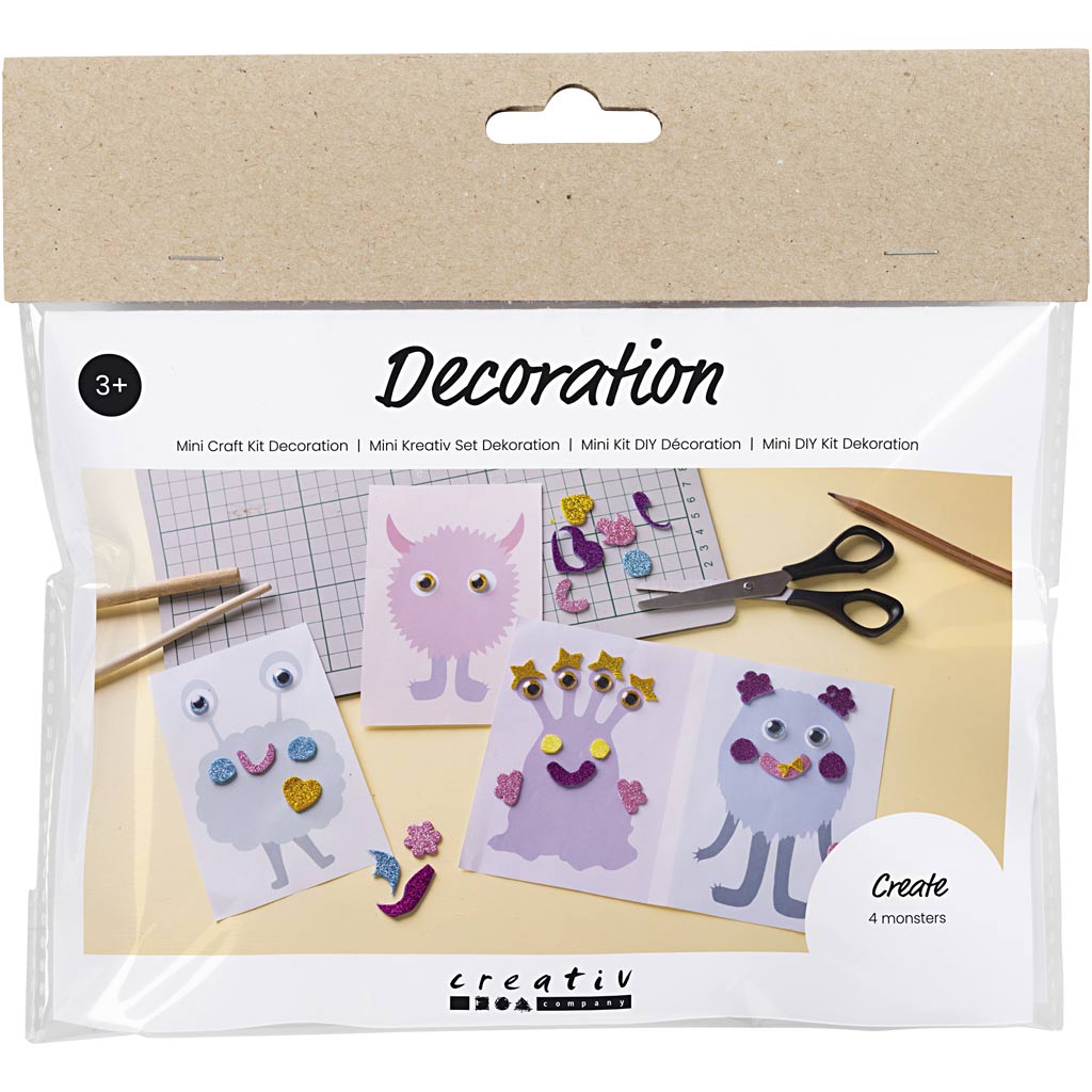 Creativ company mini hobbyset decoratie, monstercollage, pastel blauw, pastel groen, pastel roze, pastel paars, 1 doos