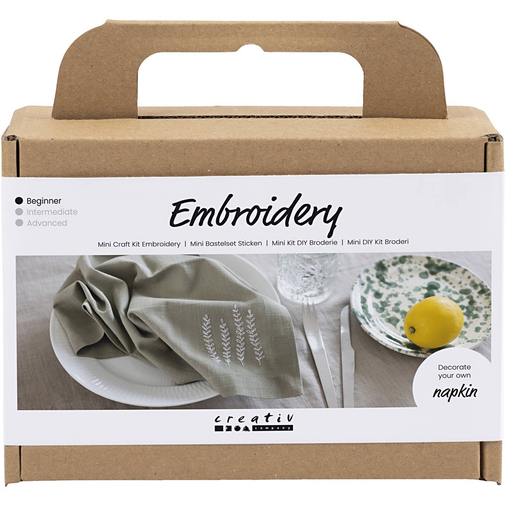 Creativ company mini hobby set embroidery, napkin, dusty green, 1 box