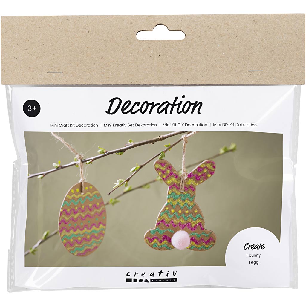 Creativ company mini hobby set decoration, egg and rabbit, brown, green, pink, yellow, 1 box