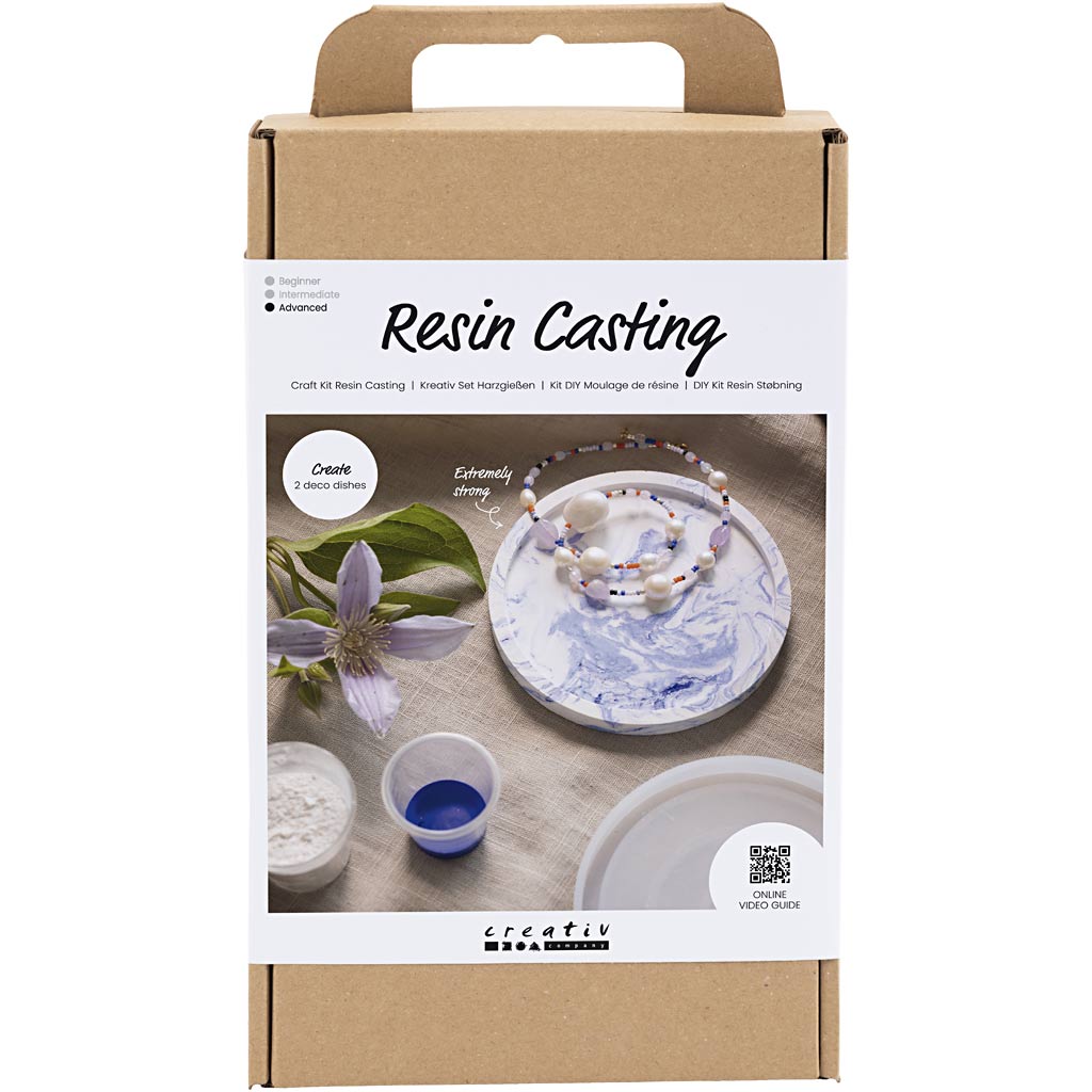Creativ company hobby set resin casting, round tray with marble effect, blue, white, 1 box