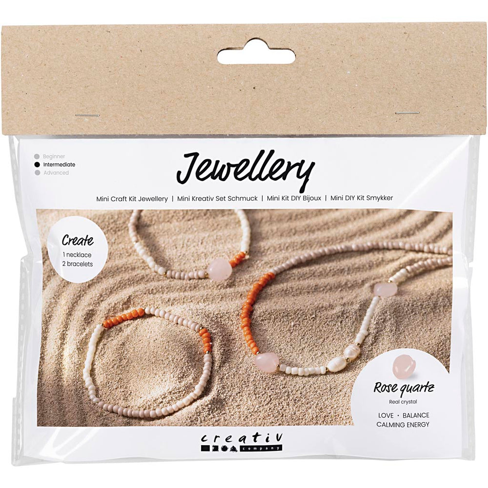 Creativ company mini hobbyset sieraden, rozenkwarts ketting en armband, 1 doos