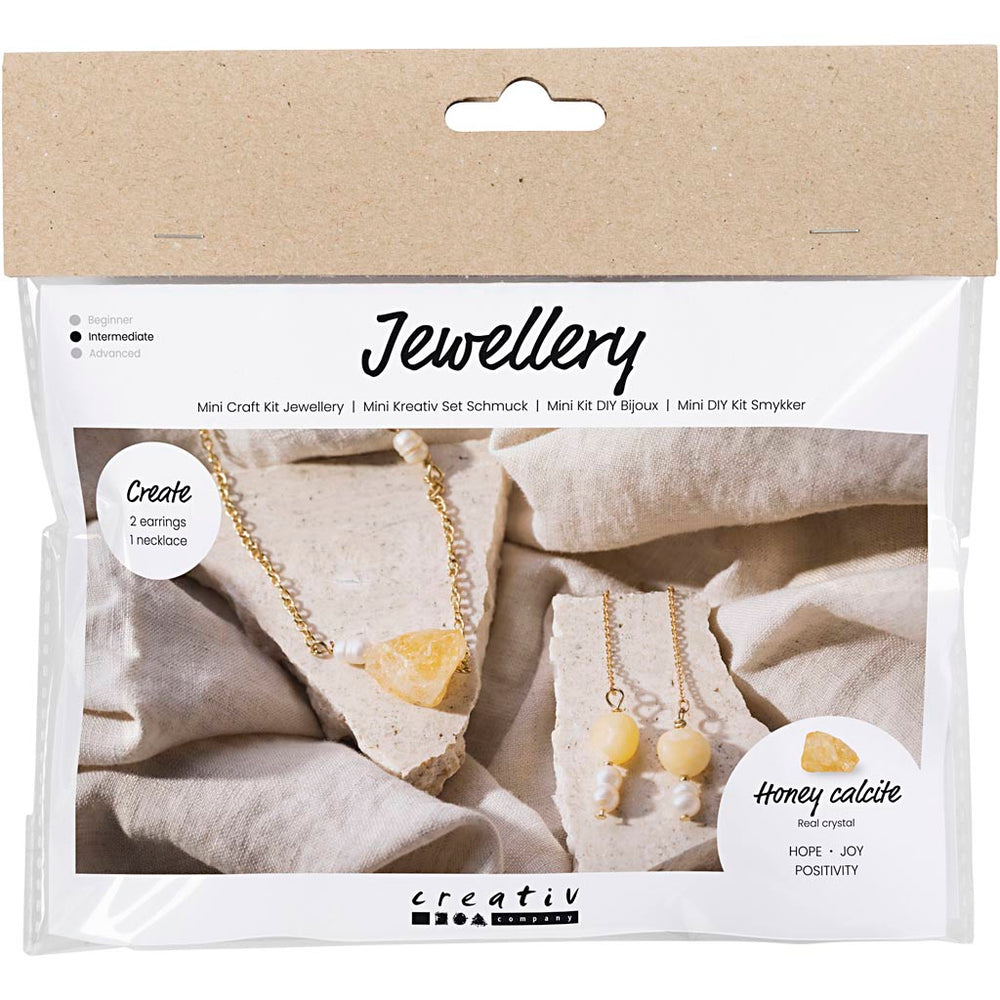 Creativ company mini hobby set jewelry, honey calcite necklace and earrings, 1 box